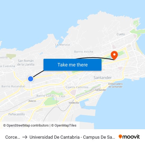 Corceño to Universidad De Cantabria - Campus De Santander map