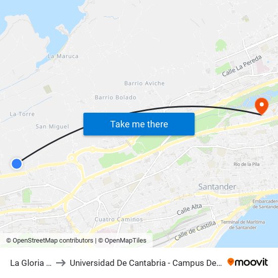 La Gloria 120 to Universidad De Cantabria - Campus De Santander map