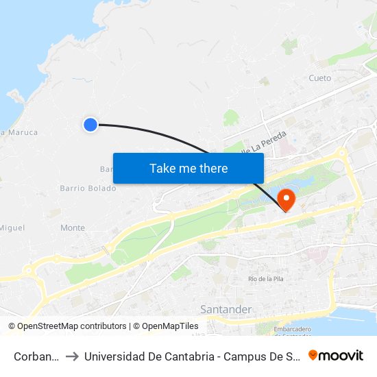 Corbanera to Universidad De Cantabria - Campus De Santander map