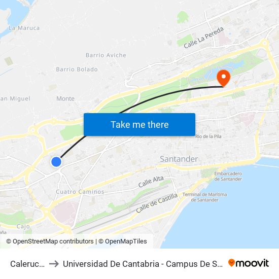 Caleruco 3 to Universidad De Cantabria - Campus De Santander map