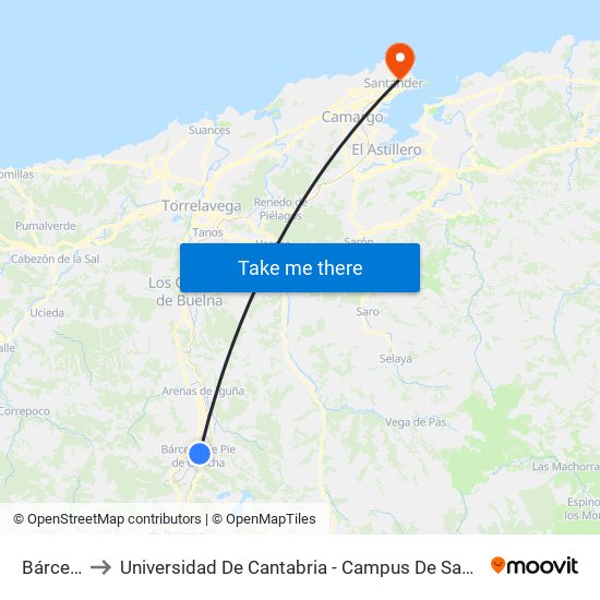 Bárcena to Universidad De Cantabria - Campus De Santander map