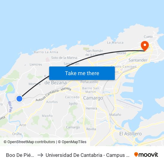 Boo De Piélagos to Universidad De Cantabria - Campus De Santander map