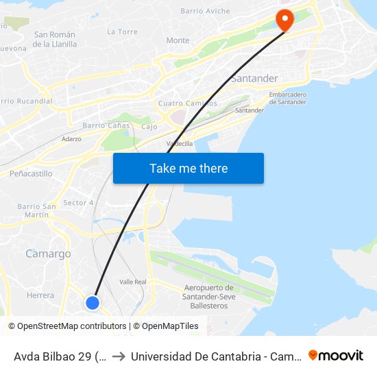 Avda Bilbao 29 (Muriedas) to Universidad De Cantabria - Campus De Santander map