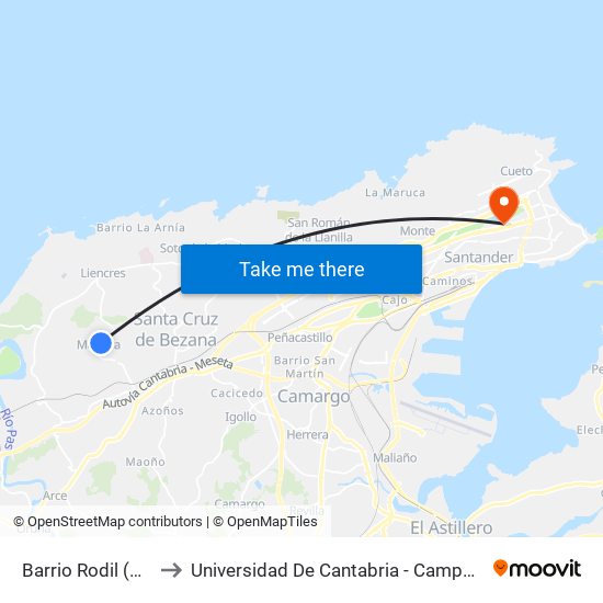 Barrio Rodil (Mortera) to Universidad De Cantabria - Campus De Santander map