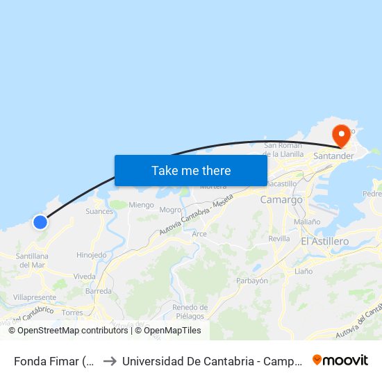 Fonda Fimar (Ubiarco) to Universidad De Cantabria - Campus De Santander map