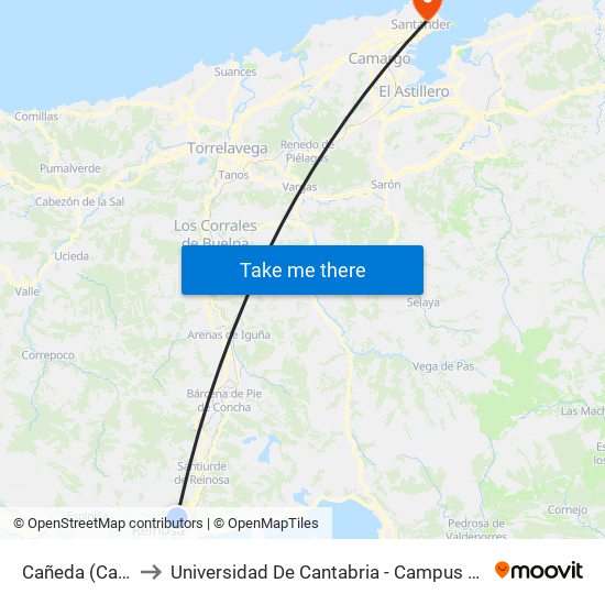 Cañeda (Cañeda) to Universidad De Cantabria - Campus De Santander map