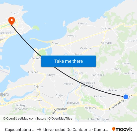 Cajacantabria (Anero) to Universidad De Cantabria - Campus De Santander map