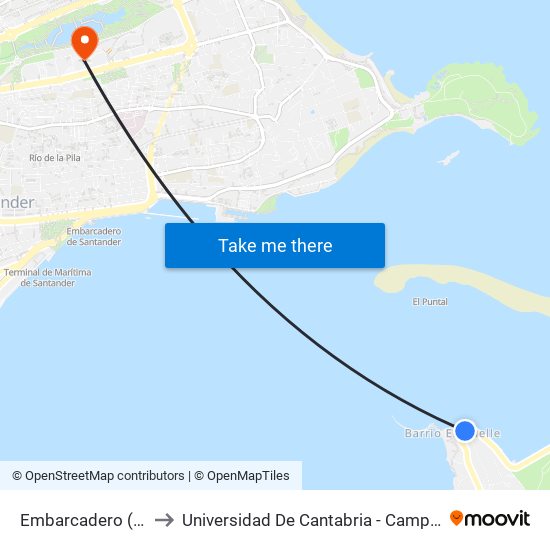 Embarcadero (Pedreña) to Universidad De Cantabria - Campus De Santander map