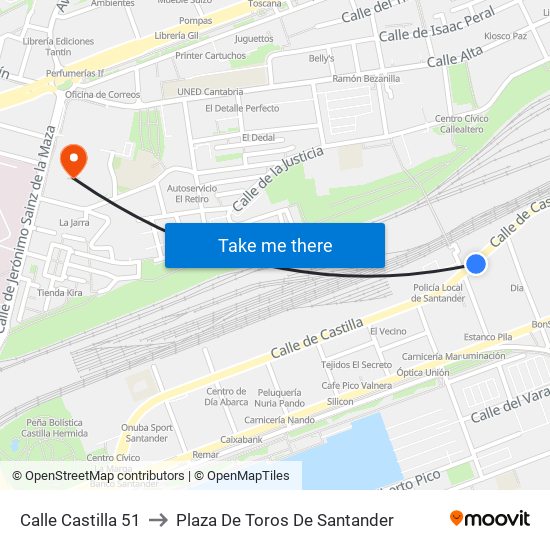Calle Castilla 51 to Plaza De Toros De Santander map