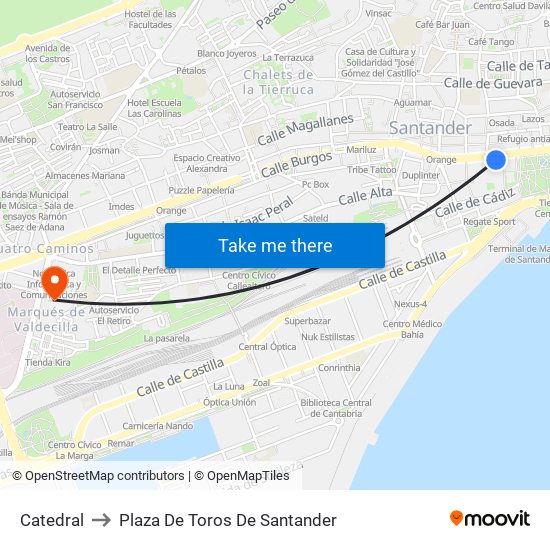 Catedral to Plaza De Toros De Santander map