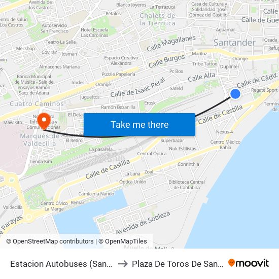 Estacion Autobuses (Santander) to Plaza De Toros De Santander map