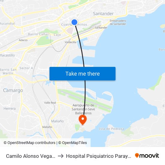 Camilo Alonso Vega 9 to Hospital Psiquiatrico Parayas map