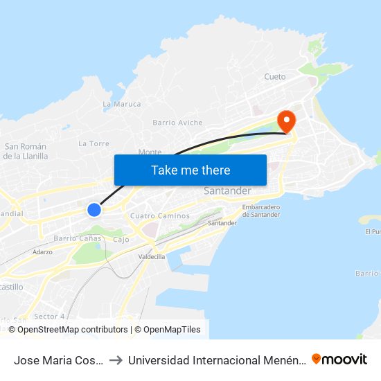 Jose Maria Cossio 17 to Universidad Internacional Menéndez Pelayo map