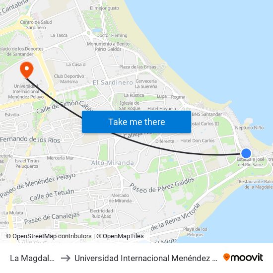 La Magdalena to Universidad Internacional Menéndez Pelayo map