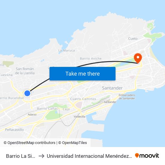 Barrio La Sierra to Universidad Internacional Menéndez Pelayo map