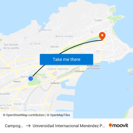 Campogiro to Universidad Internacional Menéndez Pelayo map