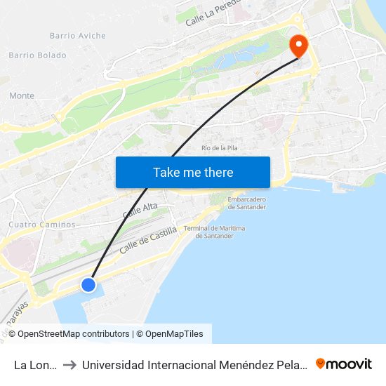 La Lonja to Universidad Internacional Menéndez Pelayo map