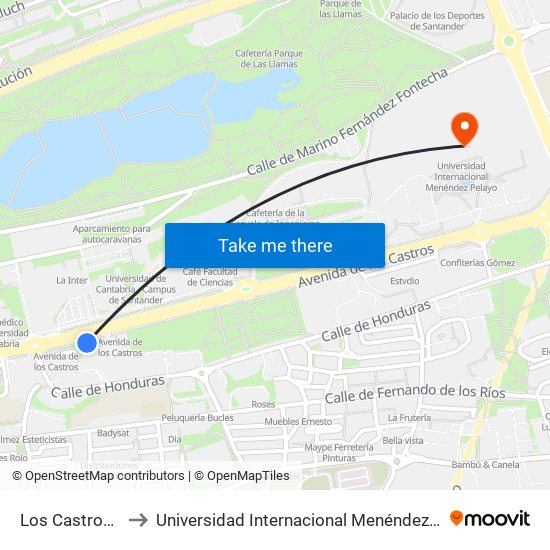 Los Castros 63 to Universidad Internacional Menéndez Pelayo map
