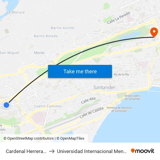 Cardenal Herrera Oria 26 to Universidad Internacional Menéndez Pelayo map