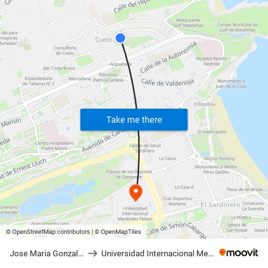 Jose Maria Gonzalez Trevilla to Universidad Internacional Menéndez Pelayo map