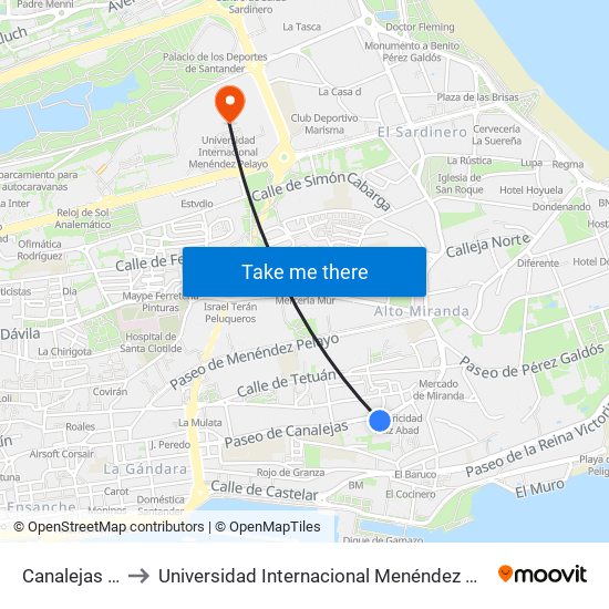Canalejas 42 to Universidad Internacional Menéndez Pelayo map