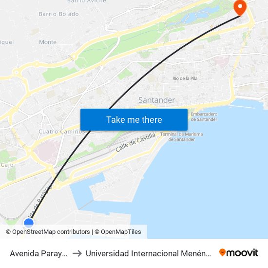 Avenida Parayas 28 to Universidad Internacional Menéndez Pelayo map