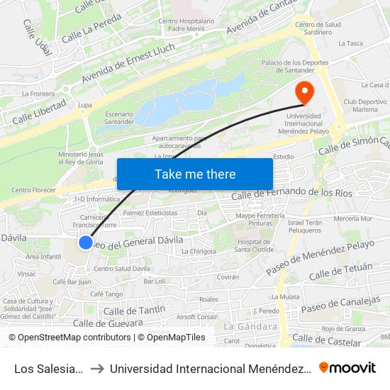 Los Salesianos to Universidad Internacional Menéndez Pelayo map