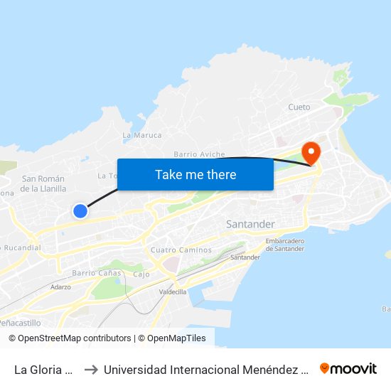 La Gloria 179 to Universidad Internacional Menéndez Pelayo map