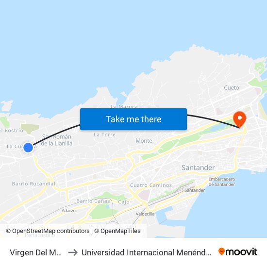 Virgen Del Mar 18 to Universidad Internacional Menéndez Pelayo map