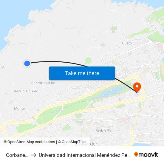 Corbanera to Universidad Internacional Menéndez Pelayo map