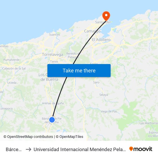 Bárcena to Universidad Internacional Menéndez Pelayo map