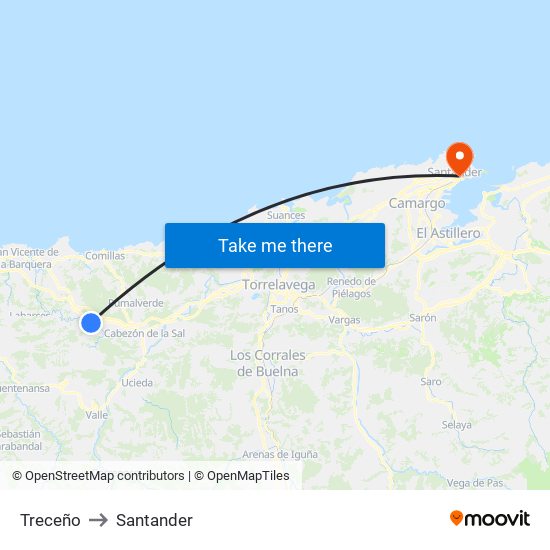 Treceño to Santander map
