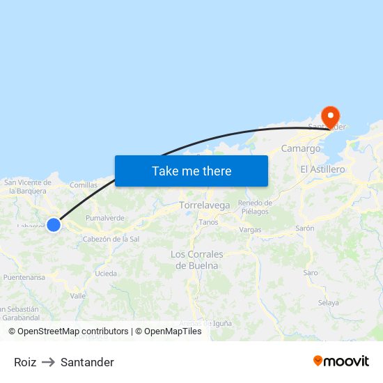 Roiz to Santander map