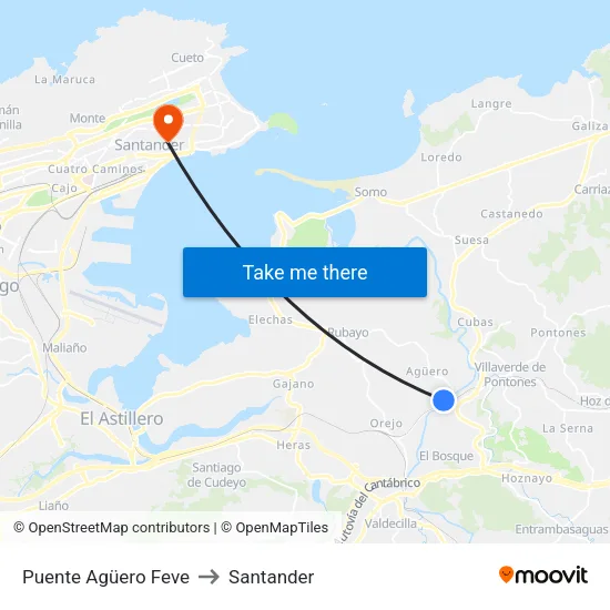 Puente Agüero Feve to Santander map