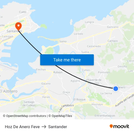 Hoz De Anero Feve to Santander map