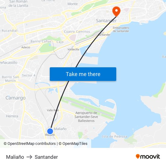 Maliaño to Santander map