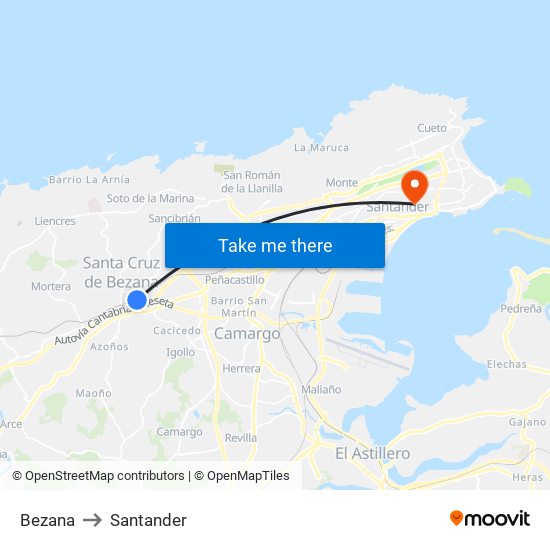 Bezana to Santander map