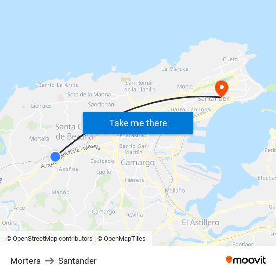 Mortera to Santander map