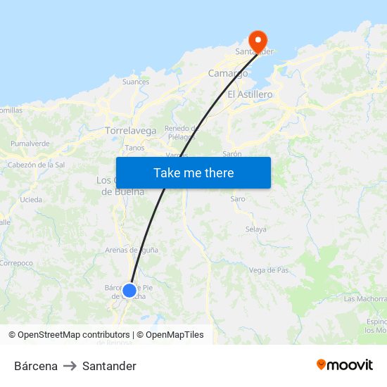 Bárcena to Santander map