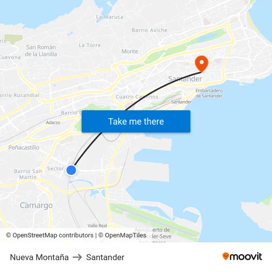 Nueva Montaña to Santander map