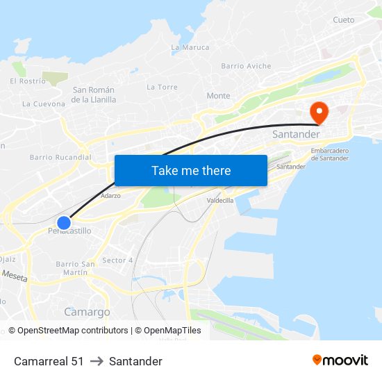 Camarreal 51 to Santander map