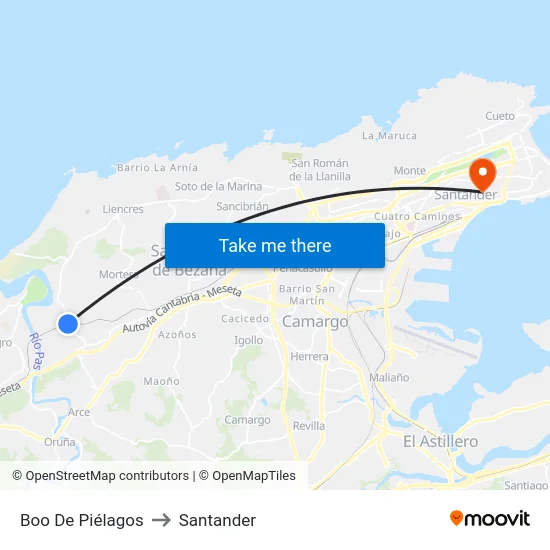 Boo De Piélagos to Santander map