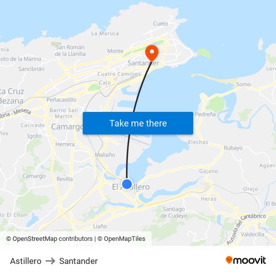 Astillero to Santander map