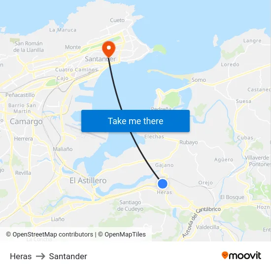 Heras to Santander map