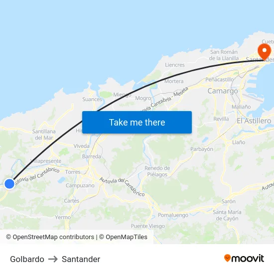 Golbardo to Santander map