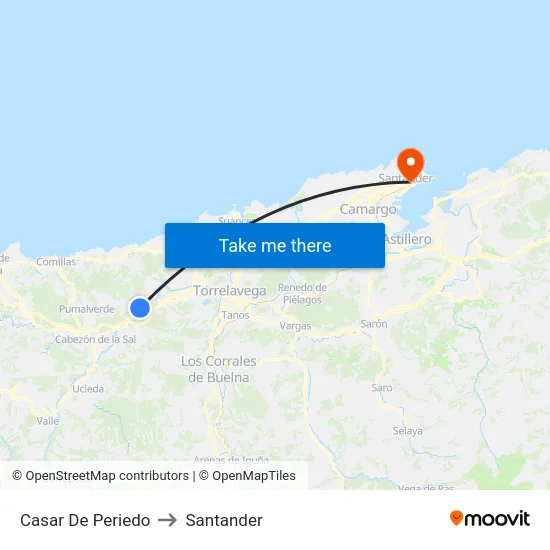 Casar De Periedo to Santander map