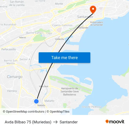 Avda Bilbao 75 (Muriedas) to Santander map