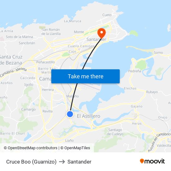 Cruce Boo (Guarnizo) to Santander map