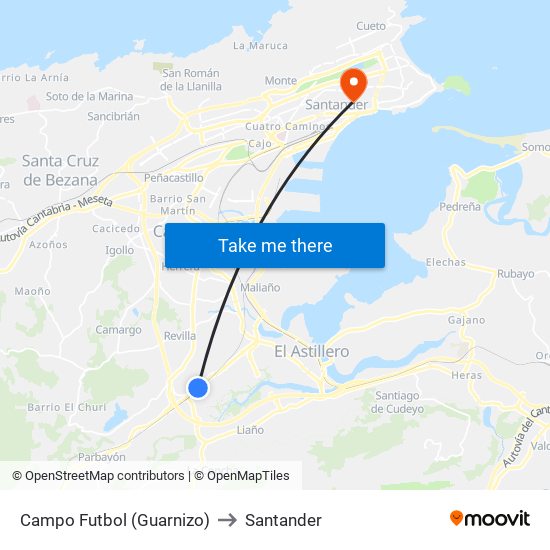 Campo Futbol (Guarnizo) to Santander map