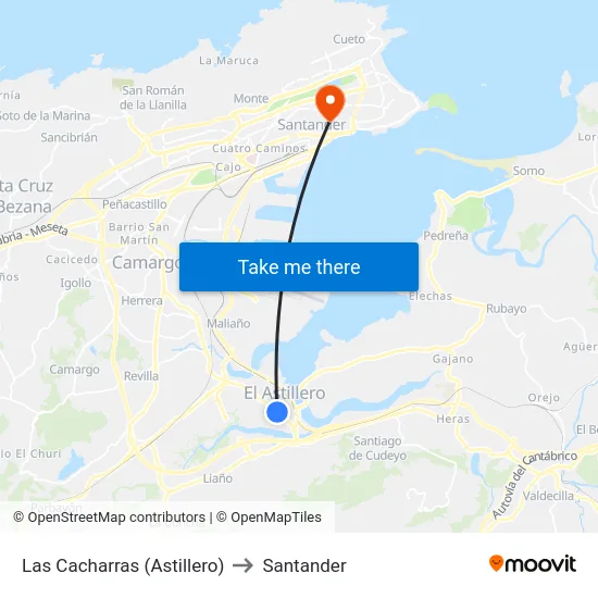 Las Cacharras (Astillero) to Santander map